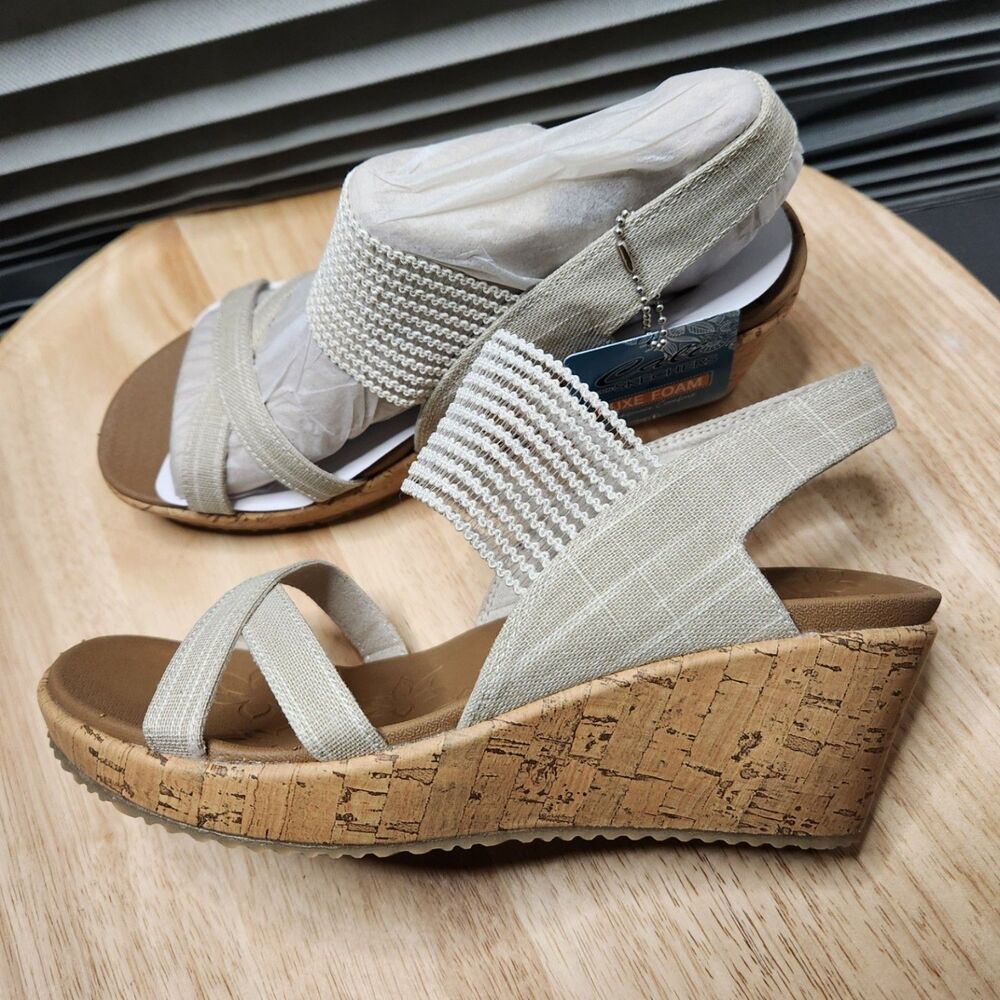 Skechers Beige Cork Wedge Sandals